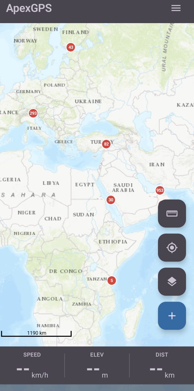 World map with clustered waypoints