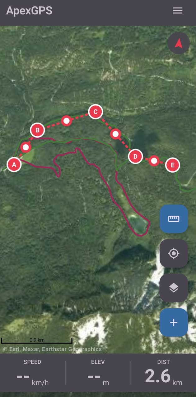 Track planner with numbered vertices on satellite imagery